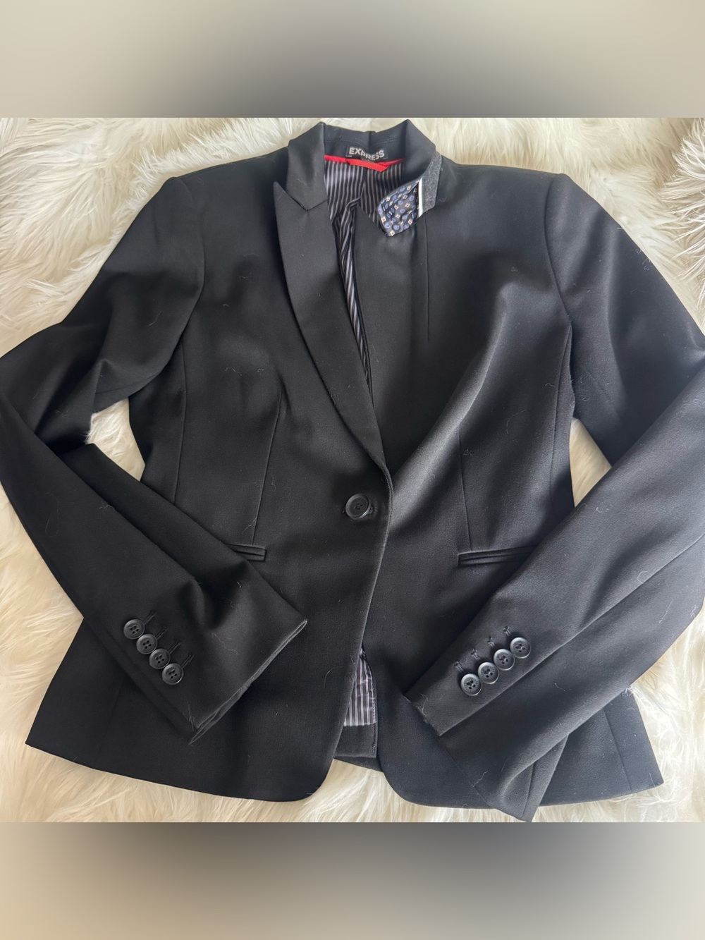 Express Black Women's Single-Button Blazer with Notch Lapel SZ: S